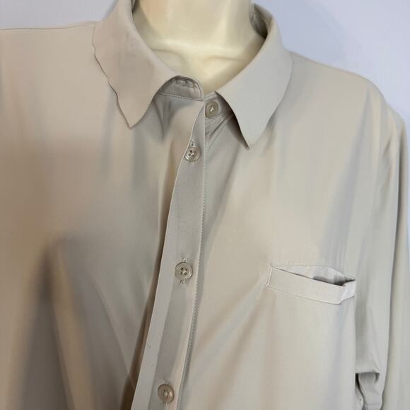 ATHLETA Urbanite Top Blouse Shirt Stretch Beige Commute Work Travel Sz XL - Picture 13 of 15